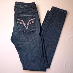 Vigoss Women Chelsea Distressed Contrast Stitch Skinny Jeans Size 24/0 Dark Blue